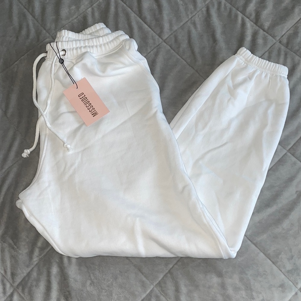Misguided white fleece sweatpants
